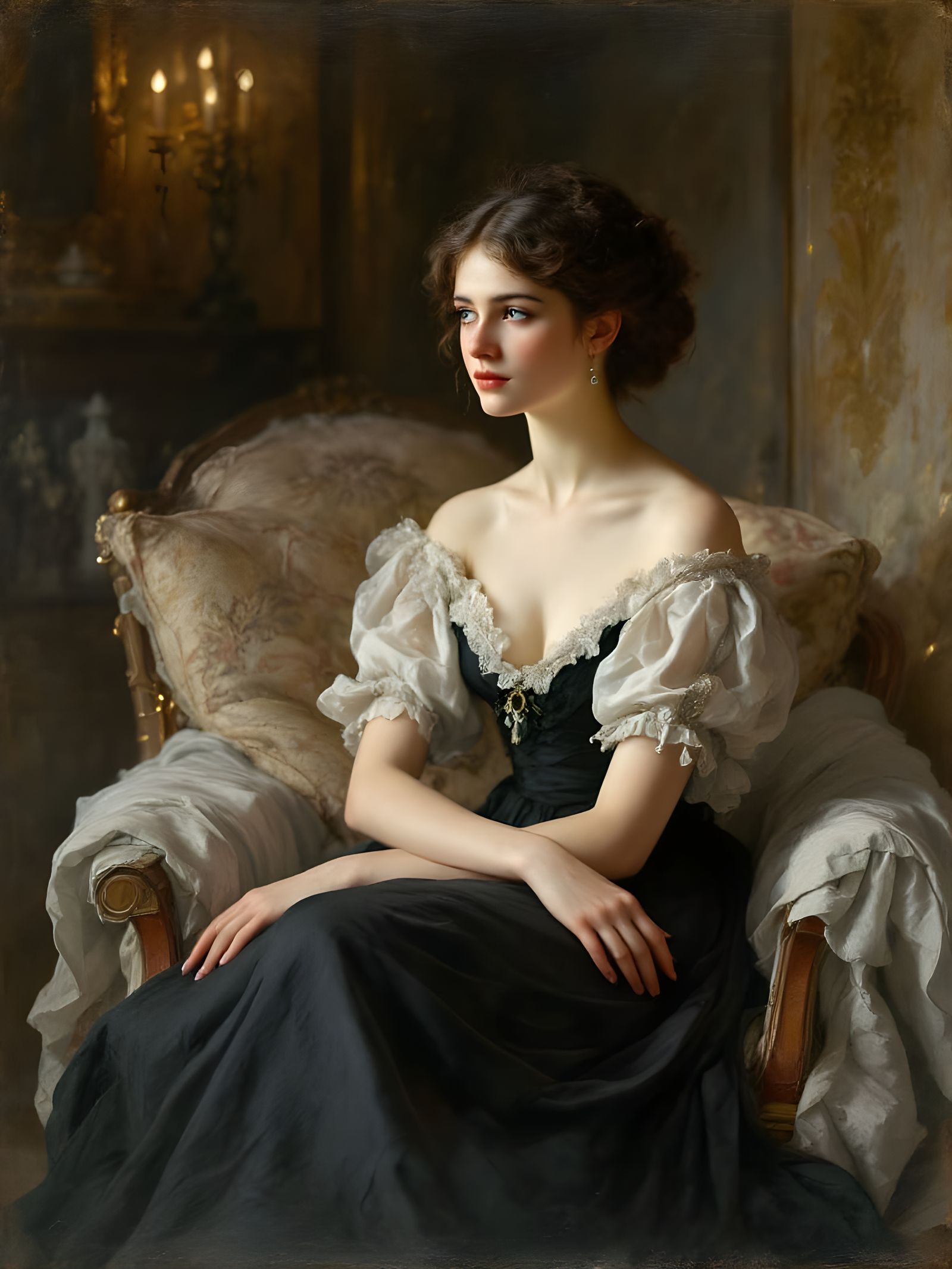 A Young Woman in 19th-Century Serenity, in the Style of Fren...
