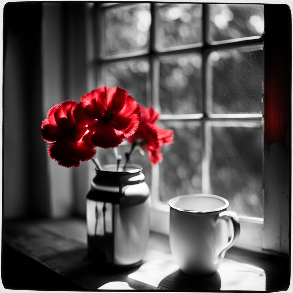Red Carnation in Mug: Pinhole Photography