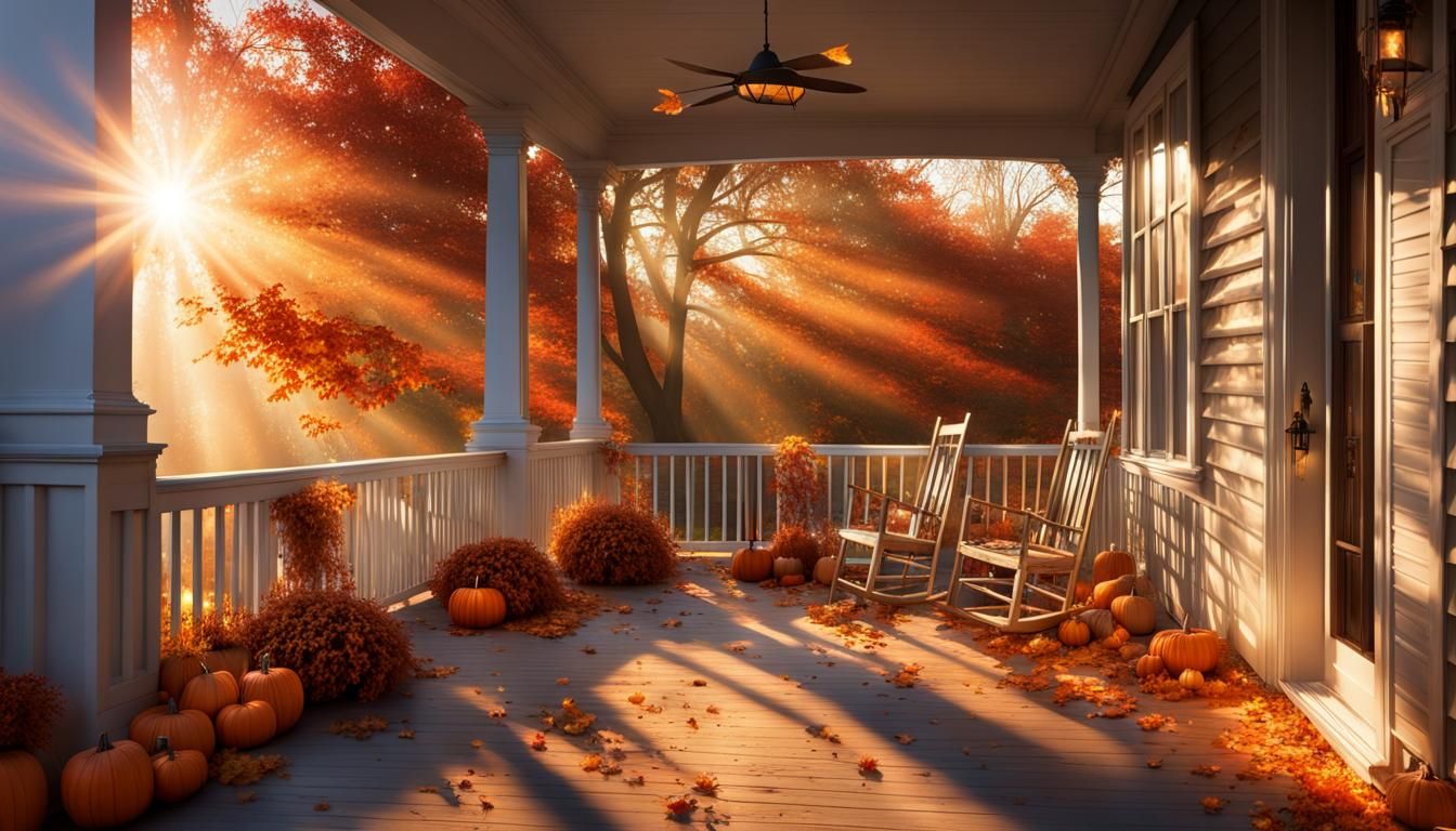 Fantasy Autumn Porch with Glittering Stars