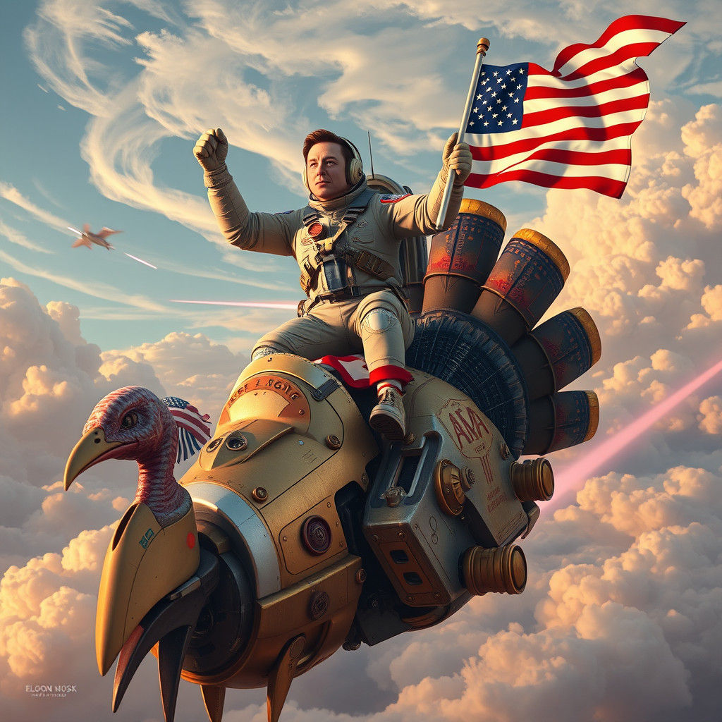 Patriotic Figure on Mechanical Turkey, Steampunk Art