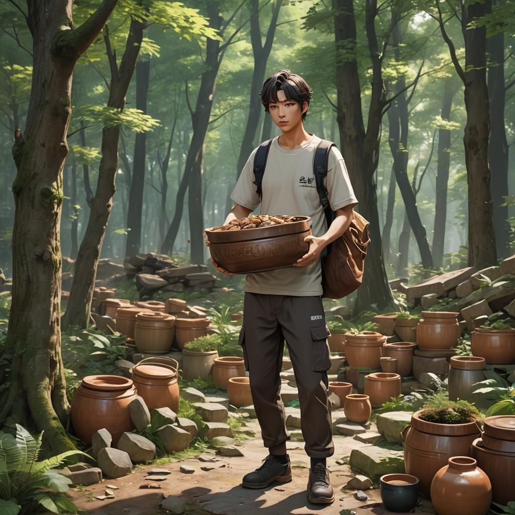 Delivery Man with Ceramic Crock in Anime Style