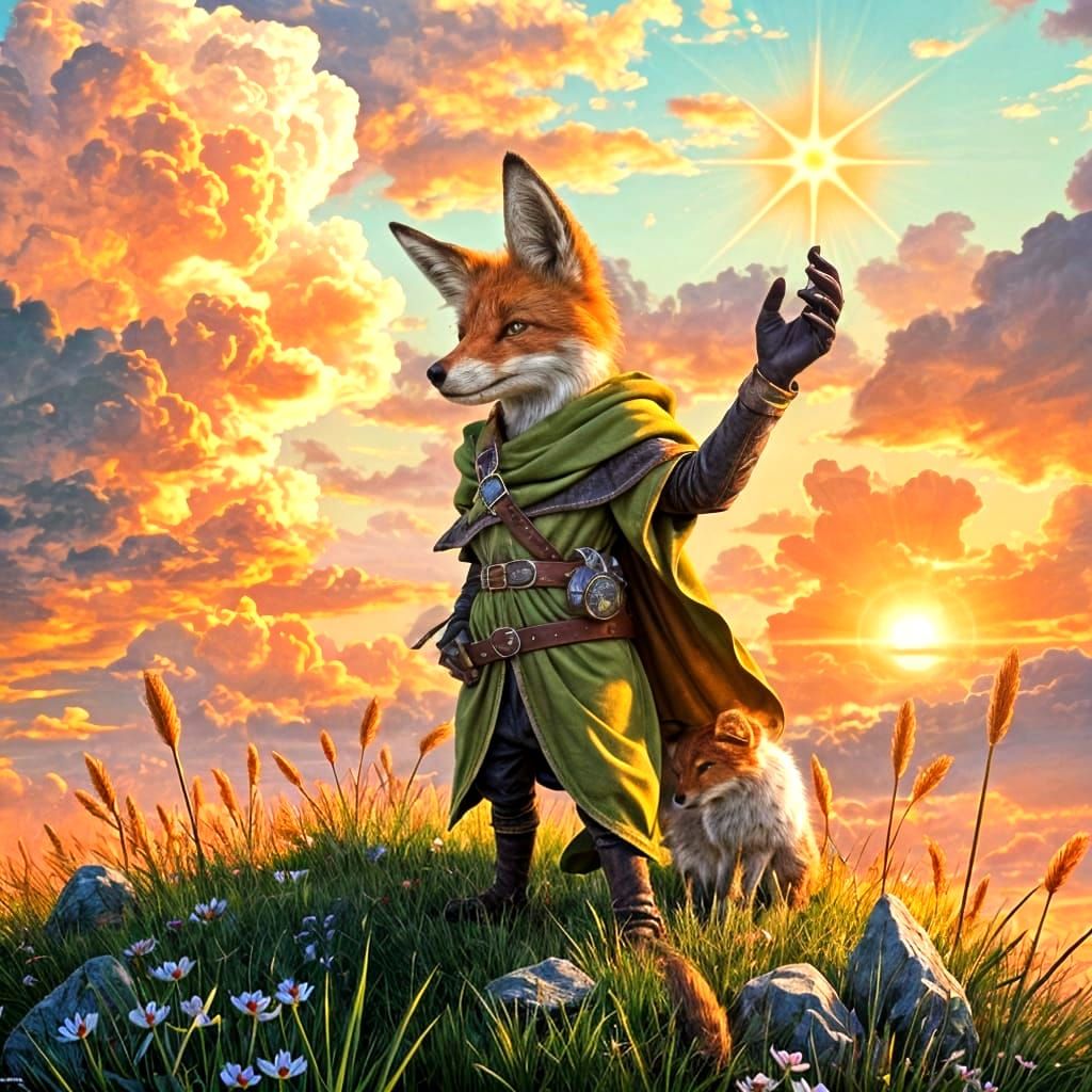 Fantasy Fox Wizard Stands in Starlight