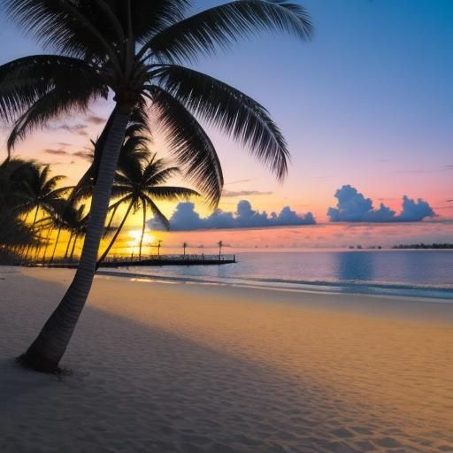 Tropical Beach Sunset Wide-Angle View