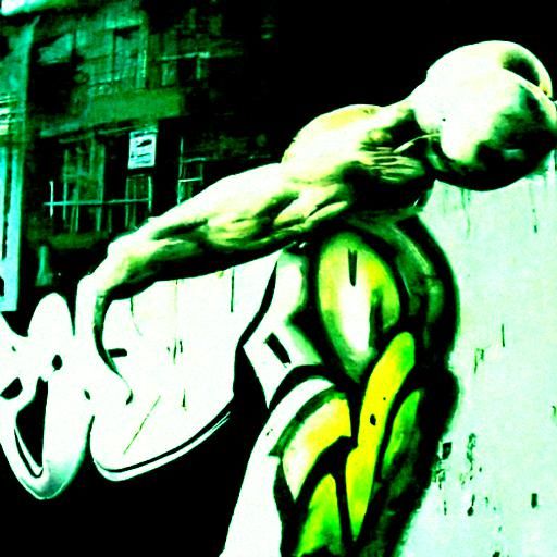 Bodybuilder Running Fast in Graffiti Style