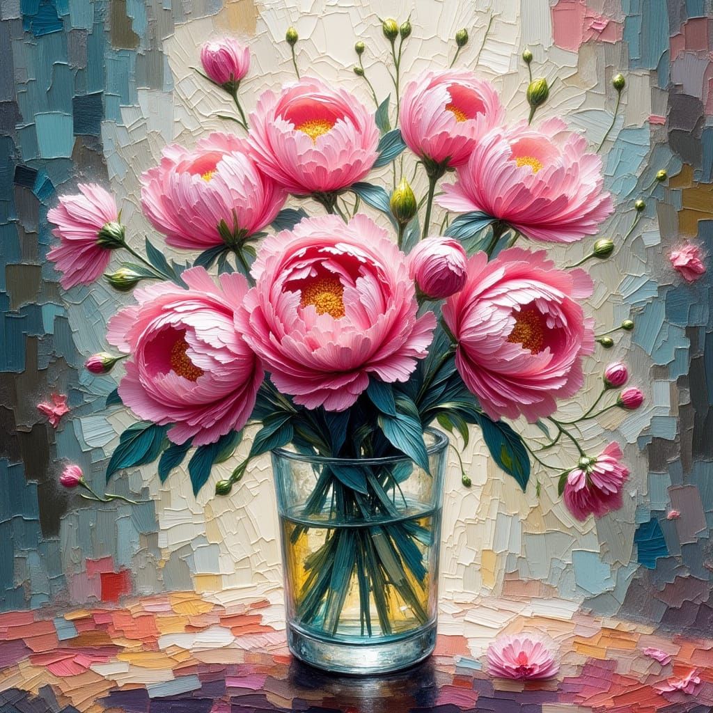 Pink Peonies on Antique Table as Symbolic Watercolor