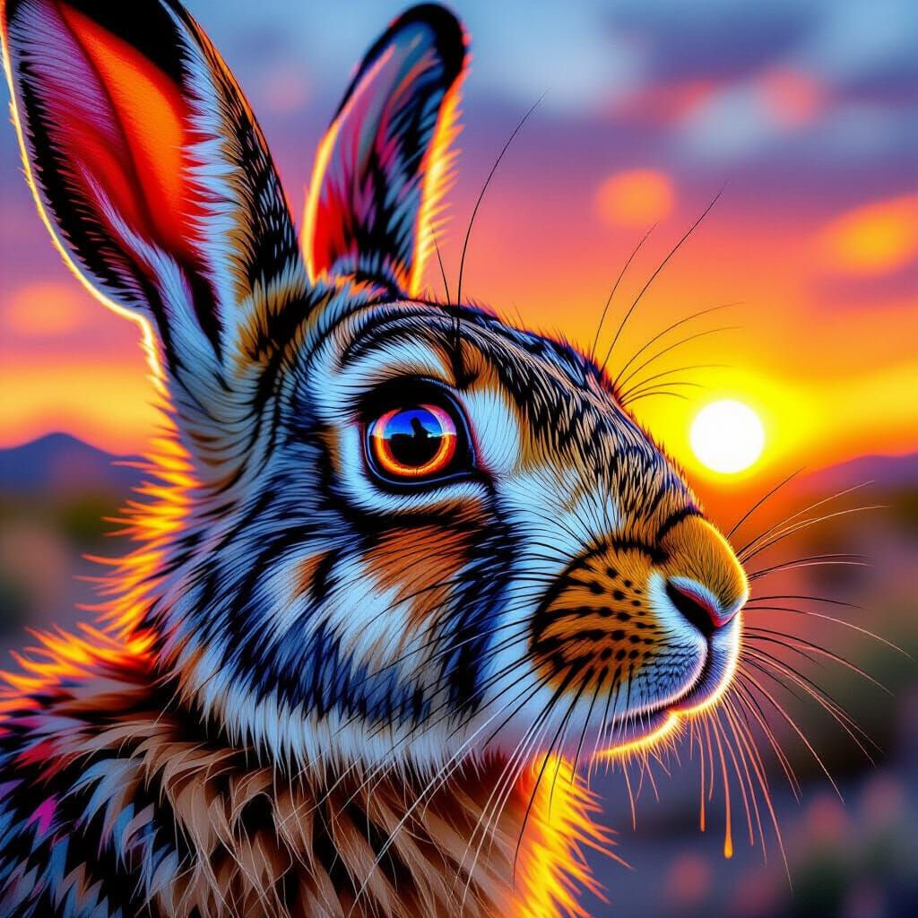Wild Desert Hare Eye Reflecting Sunset
