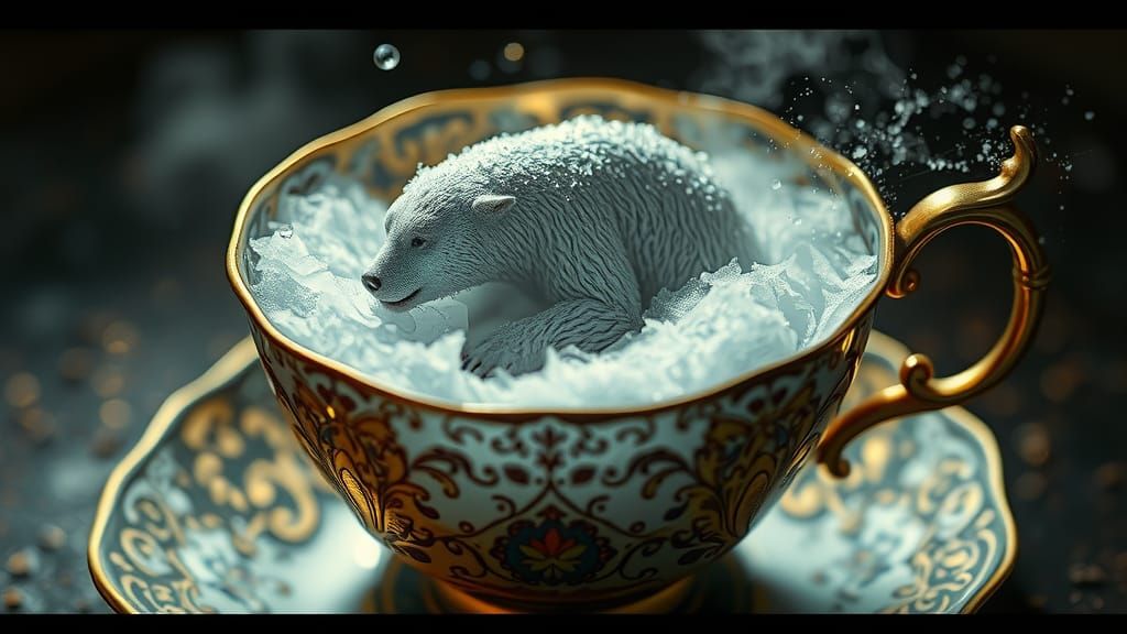 Stormy Teacup with Spectral Ice Bear