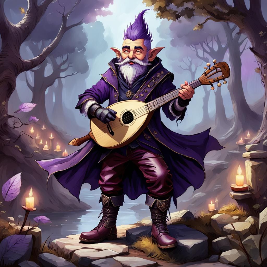 Gnome Bard with Lute in Fantasy Art Style