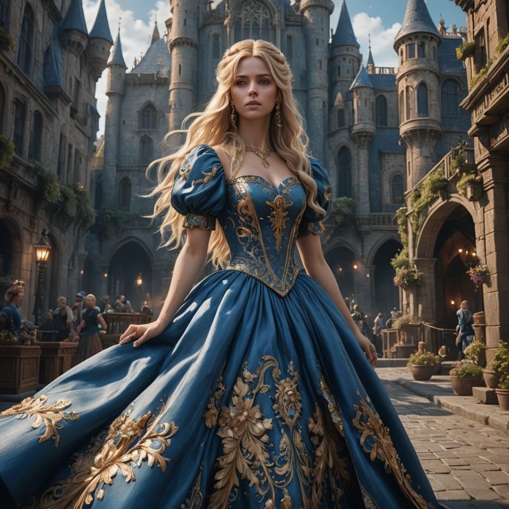 Blonde Girl in Blue Dress: Fantasy Concept Art