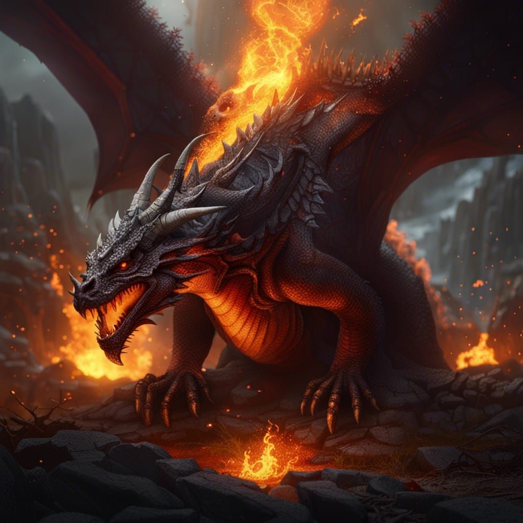 Dragon Blasting Fire at Sköll: Dark Fantasy Art
