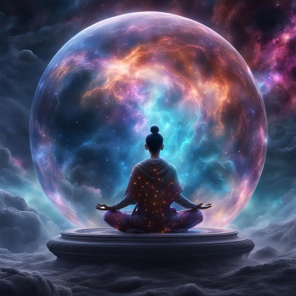 Nebula Orb: Woman Meditating in Space