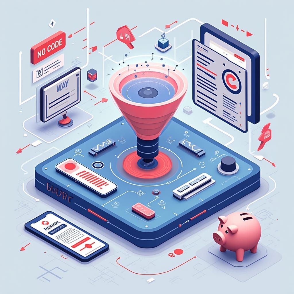 Premium Tech Illustration: FunnelBoost's Futuristic Interfac...