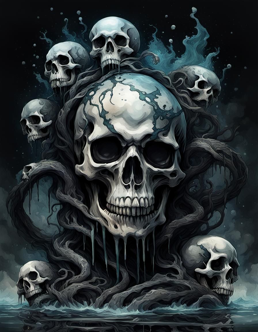 Skull with Snake Watercolor Fantasy Art