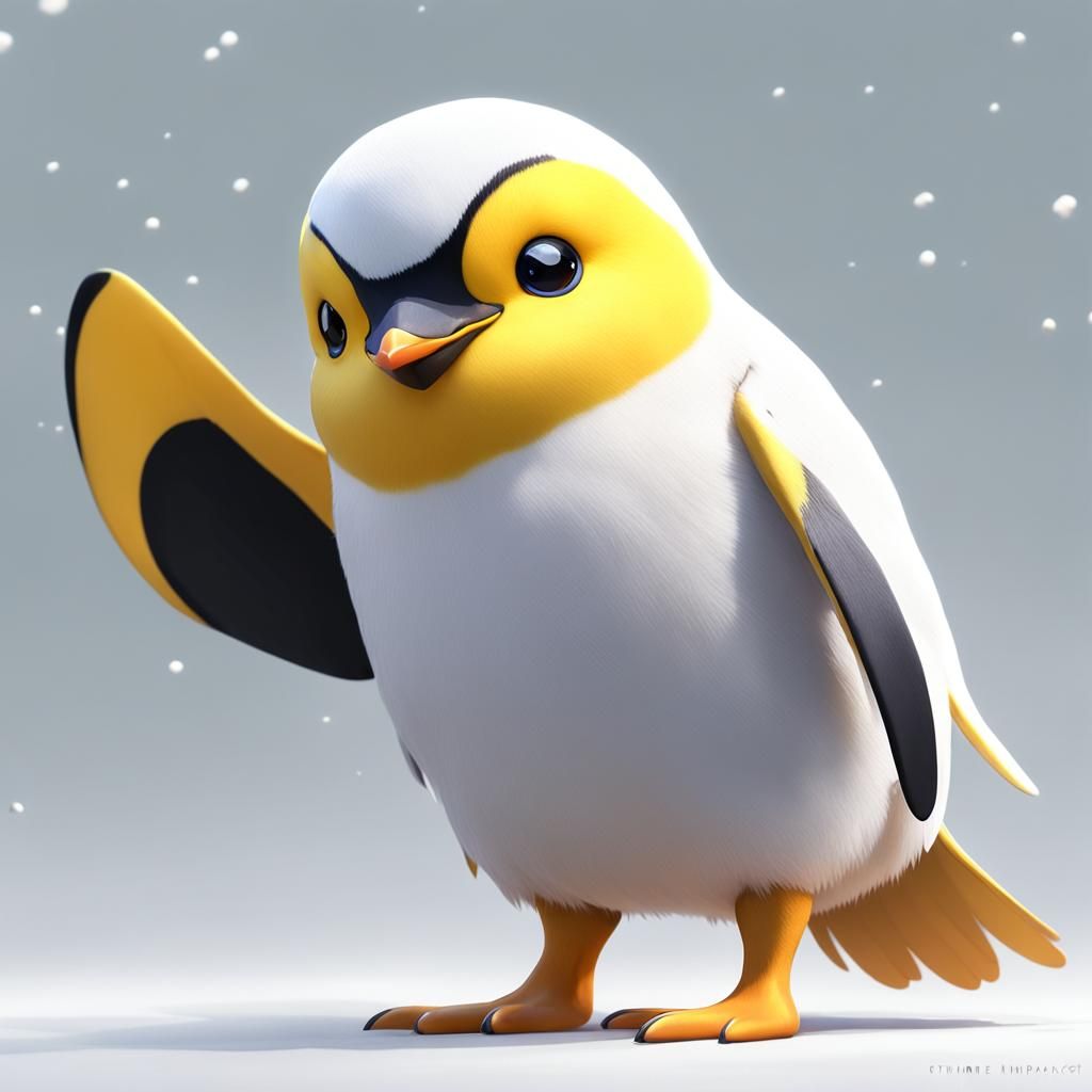 Cute Yellow Penguin in 3D Anime Style