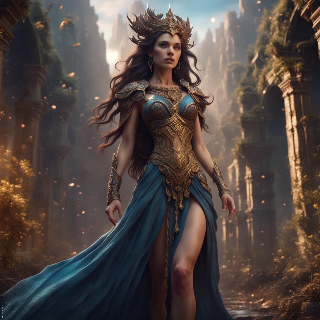 Brunette Goddess in Detailed Matte Painting