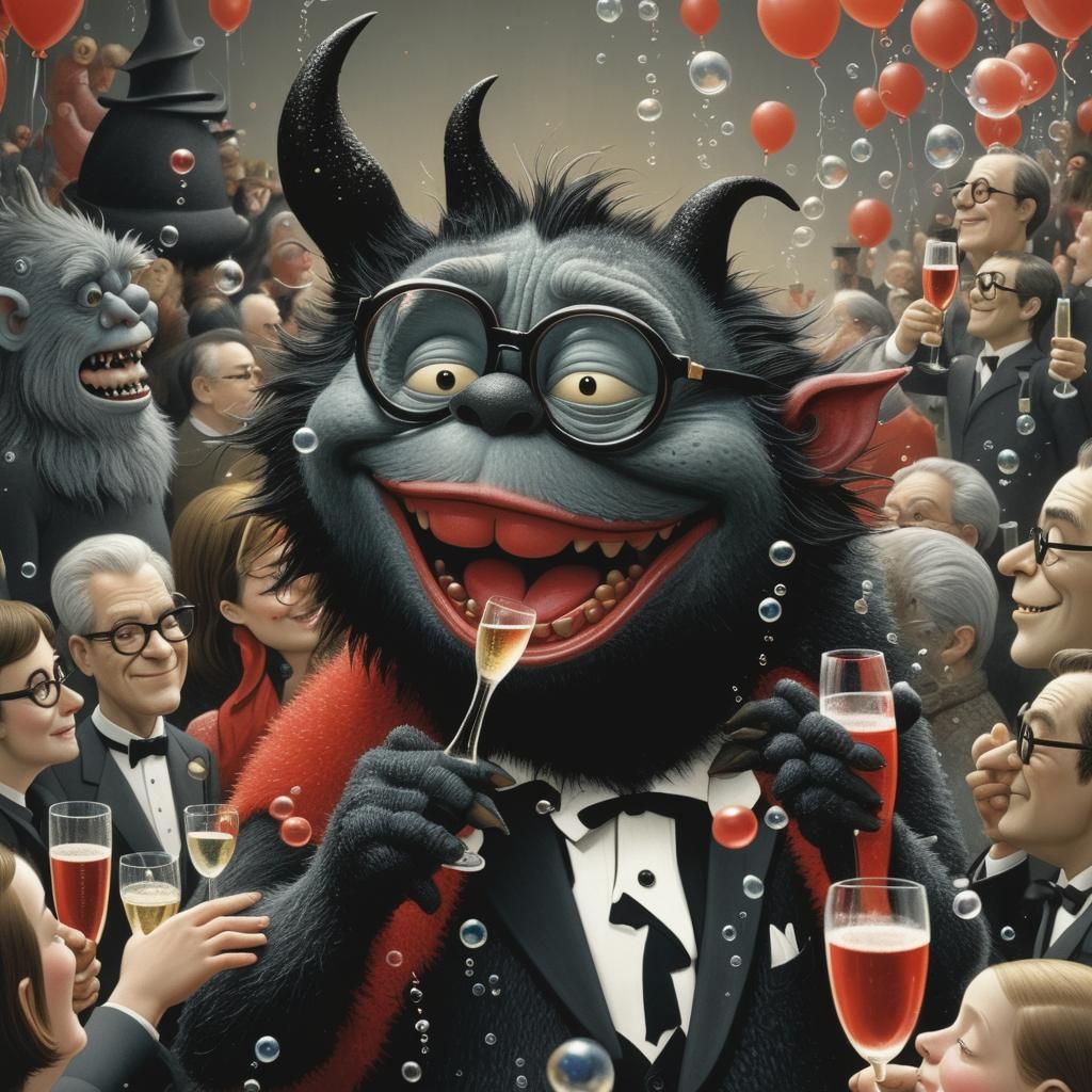 Fuzzy Monster Bartender at Party, 3D Render