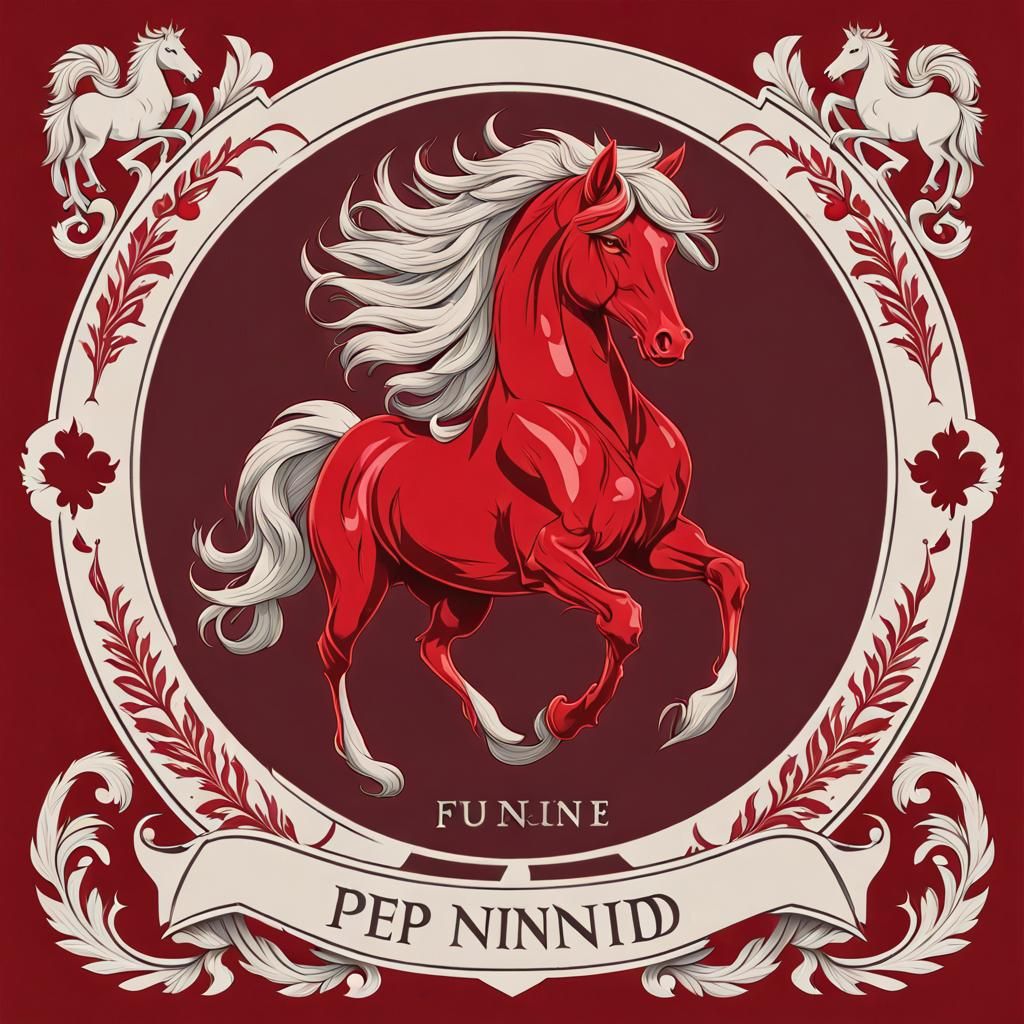 Geometric Family Crest with Red Horse in Bauhaus Style