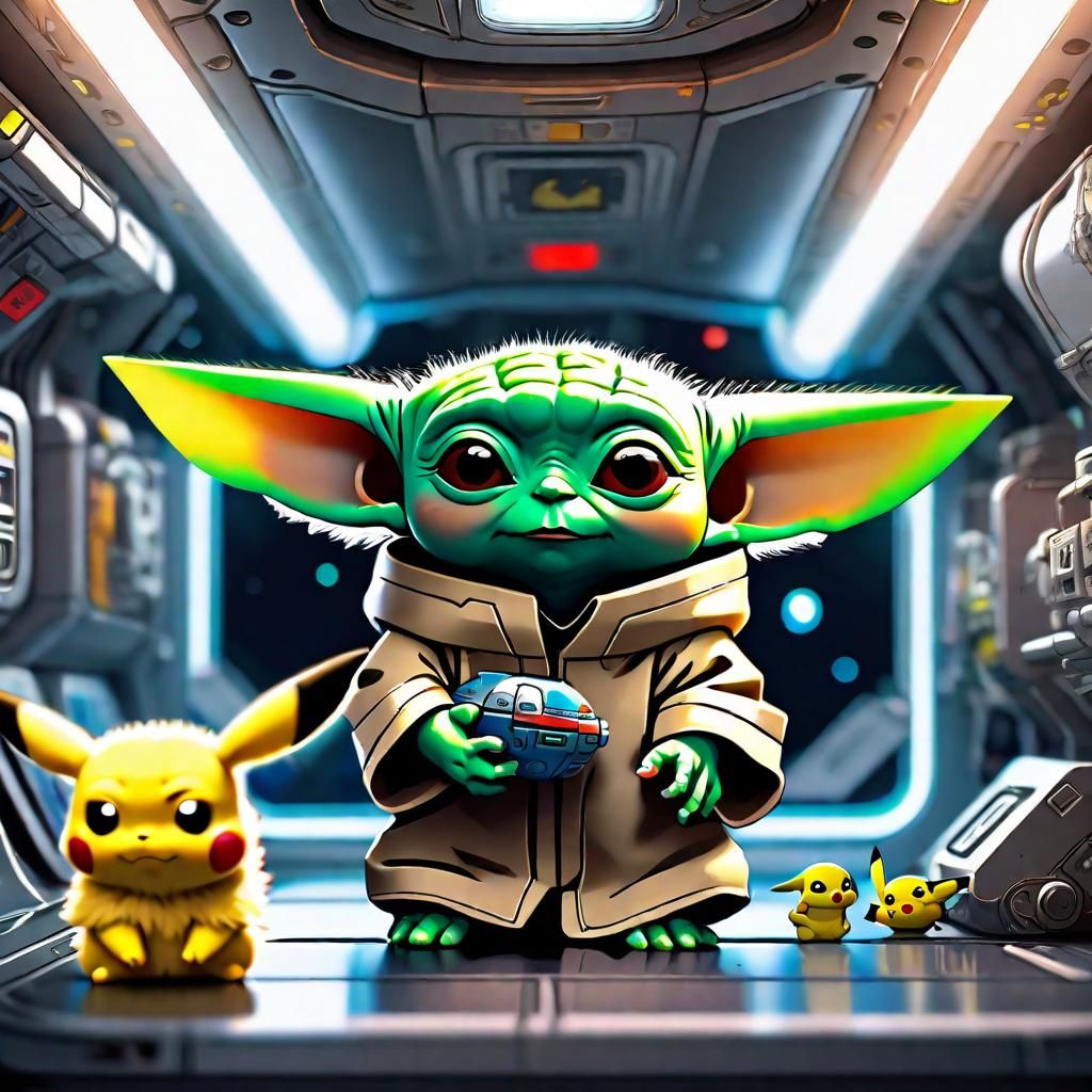Grogu and Pikachu in outer space