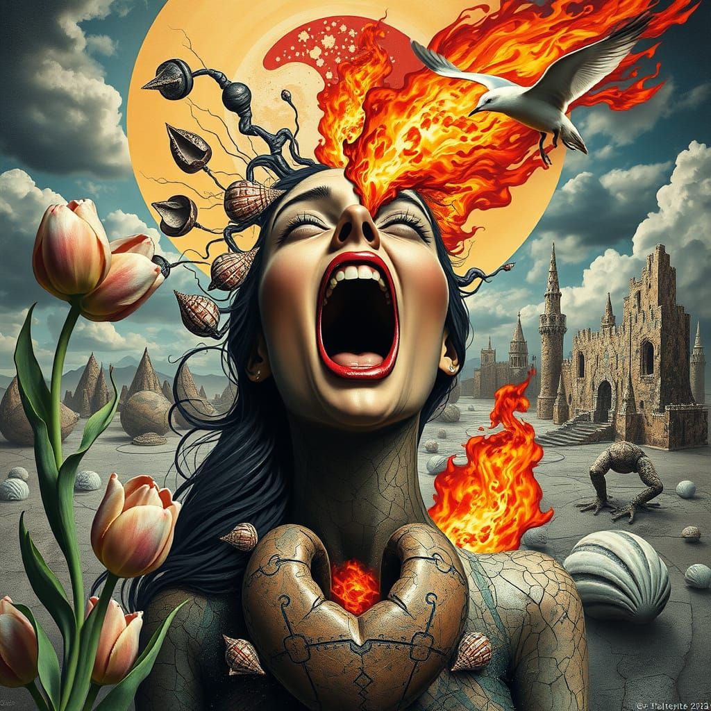 Surreal Cubist Goddess with Shattered Marble Kaleidoscope