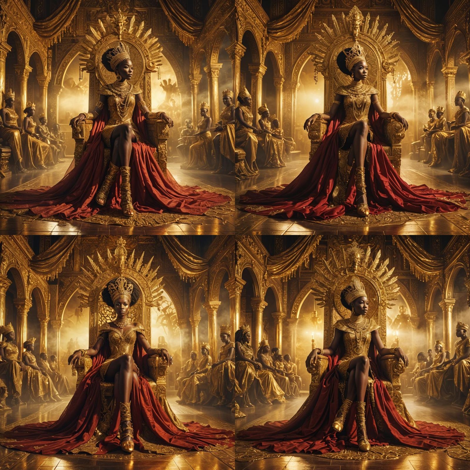 Ethereal African Queen on Golden Throne