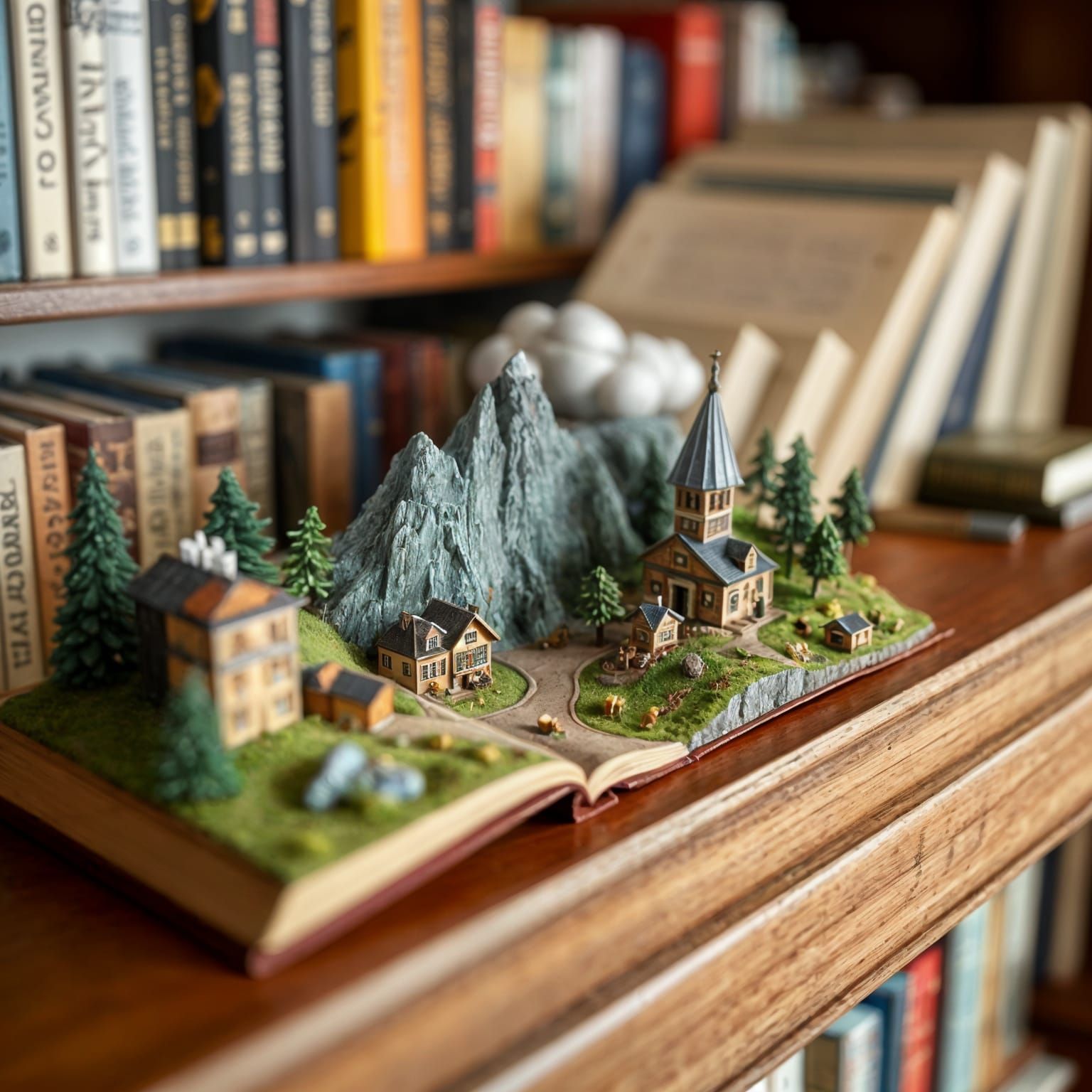 Detailed Miniature World Inside Bookshelf