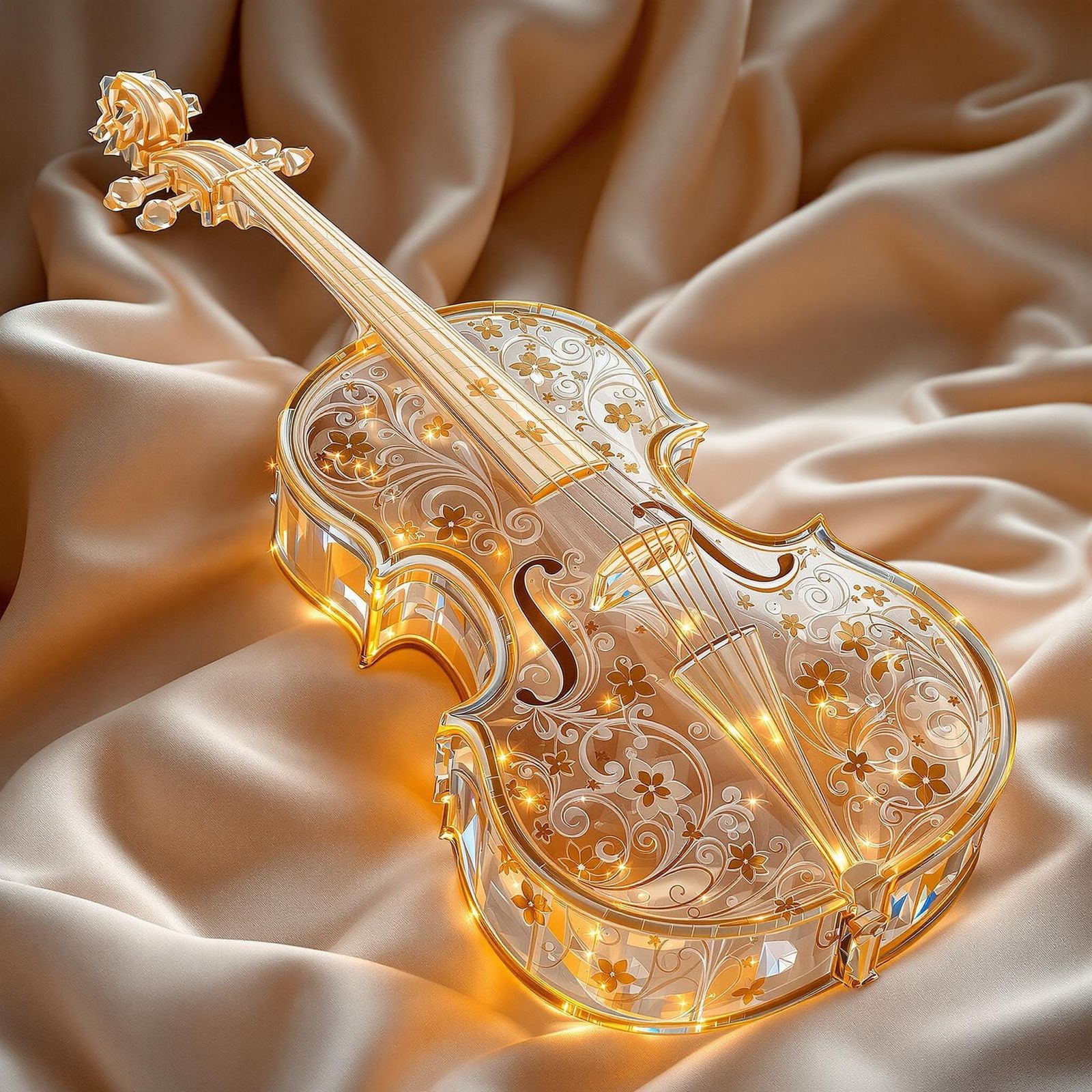 Crystal Cello with Golden Flowers in Dreamy Aesthetic