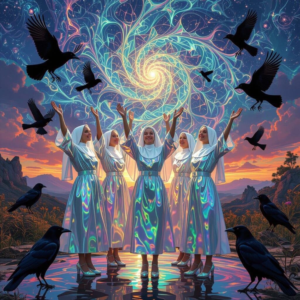 Rainbow Nuns Brewing Sweets in Fractal Sky