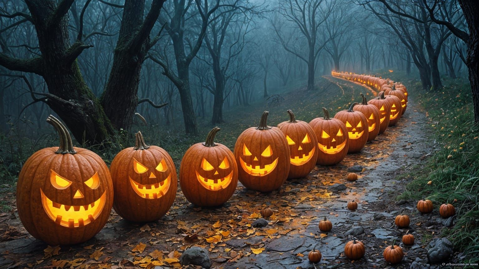 Halloween Pumpkin Parade Cover Art in Oil