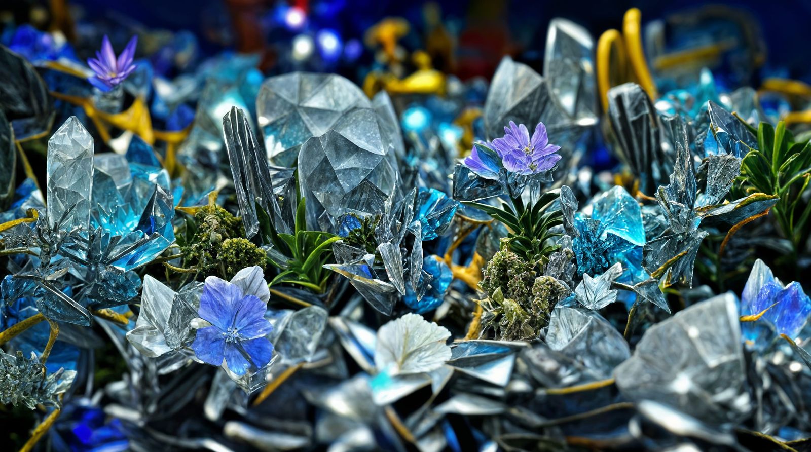 Dreamy Alien Landscape with Crystal Flowers