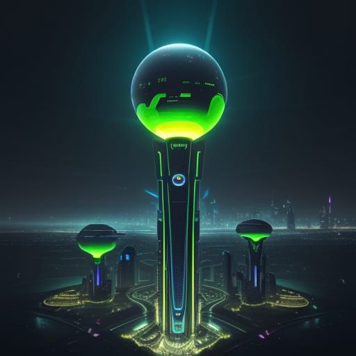 Futuristic Cityscape in a Bioluminescent Sphere