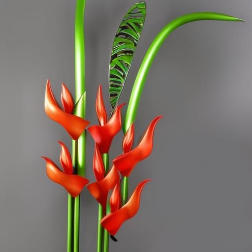 Anodized Aluminum Metalwork Heliconia Flower