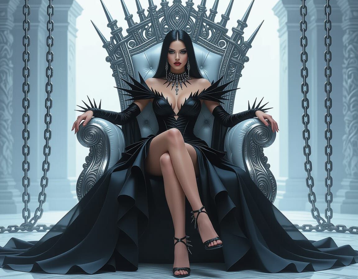 Powerful Woman on Chain Throne in Punk Fantasy Style