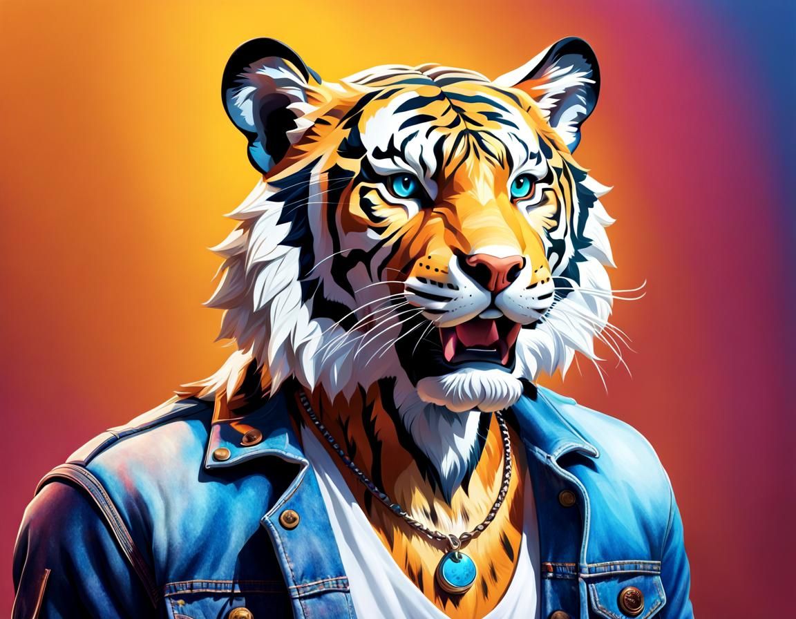 Hyperrealistic Anthro Tiger in Jeans and T-Shirt