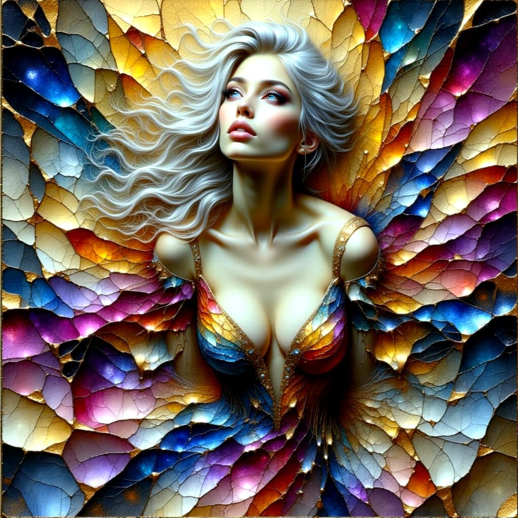 Ethereal Goddess of Time in Deep Blues and Golds