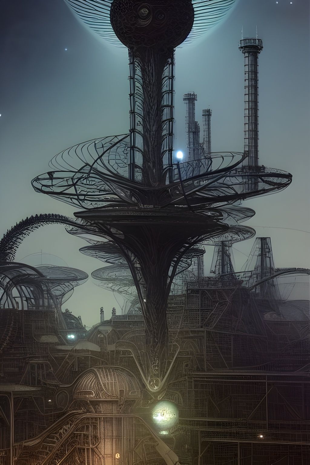 Alien Corn Factory Space Base with Orbs