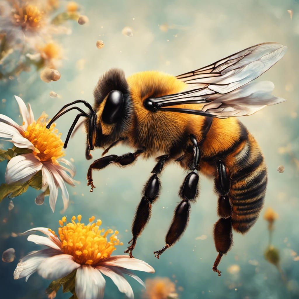 Hyperrealistic Bees in Colorful Splash Art