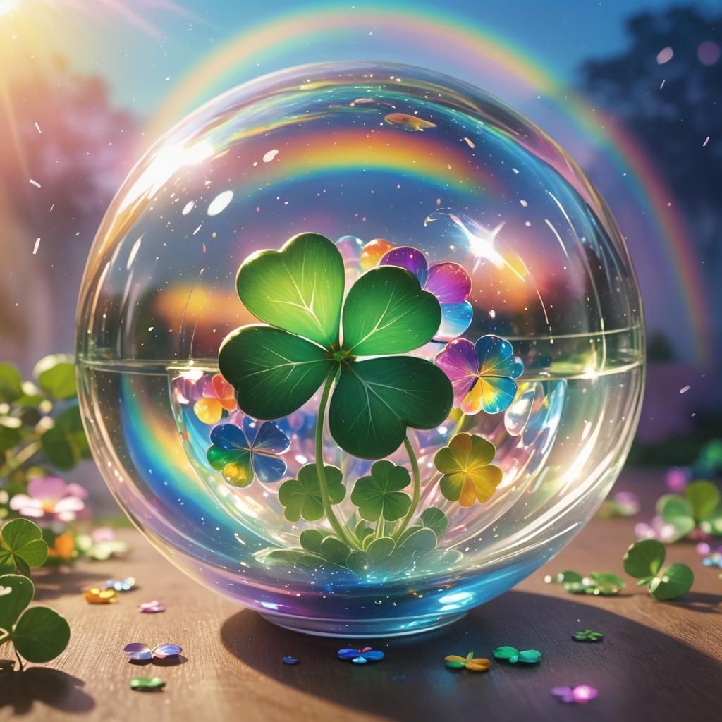 Glowing Four-Leaf Clover in Glass Ball: Anime Style