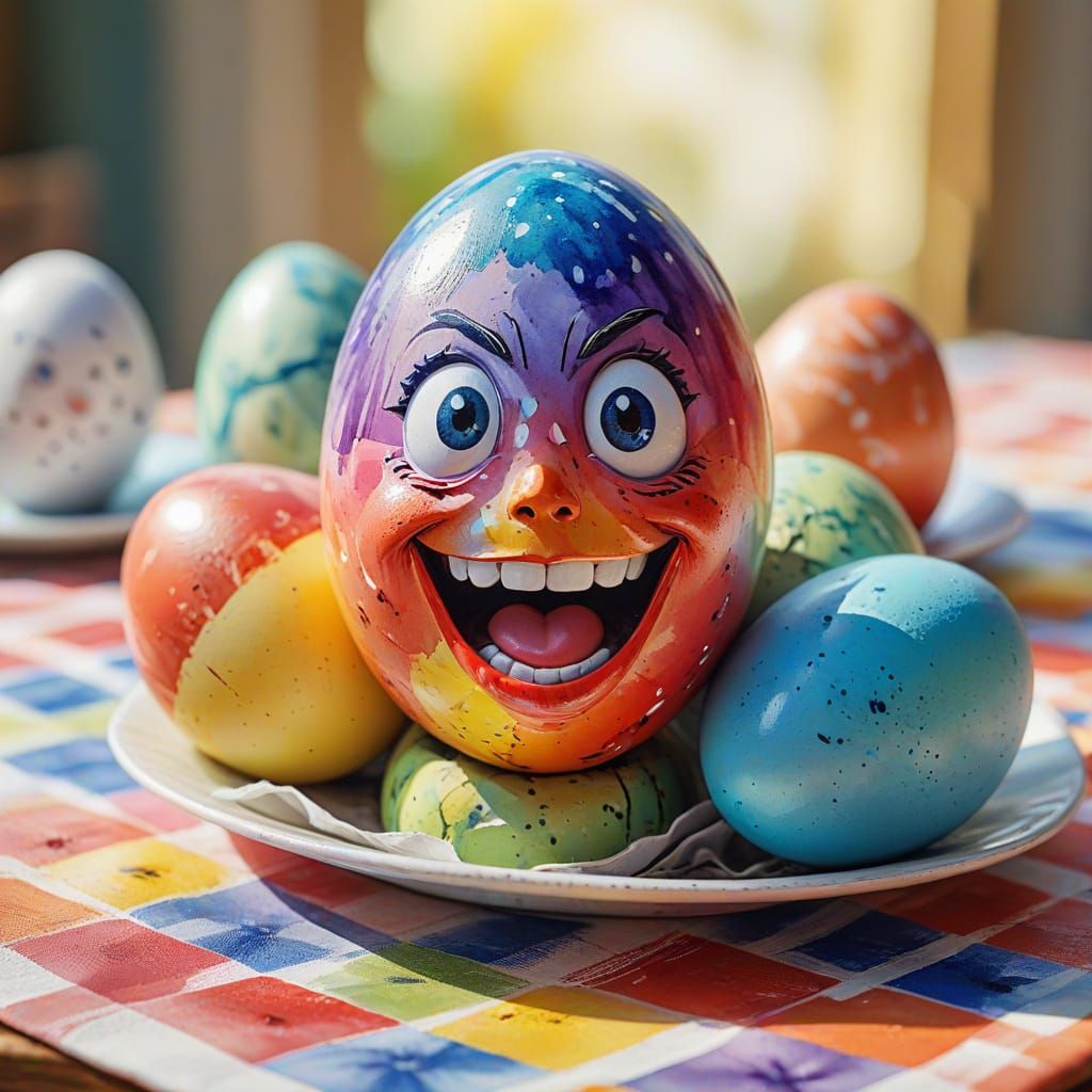 Whimsical Easter Egg Face in Vibrant Watercolor