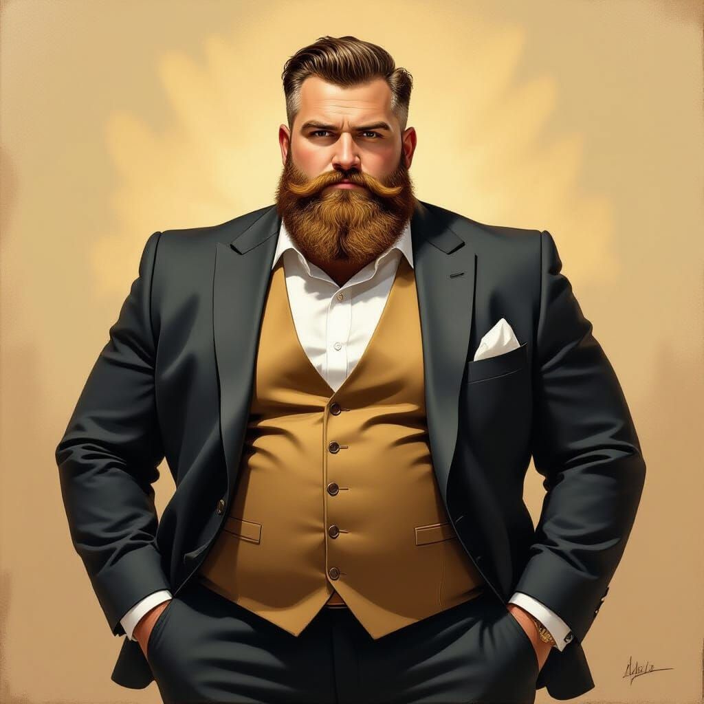 Confident Man in Suit, Gouache Painting