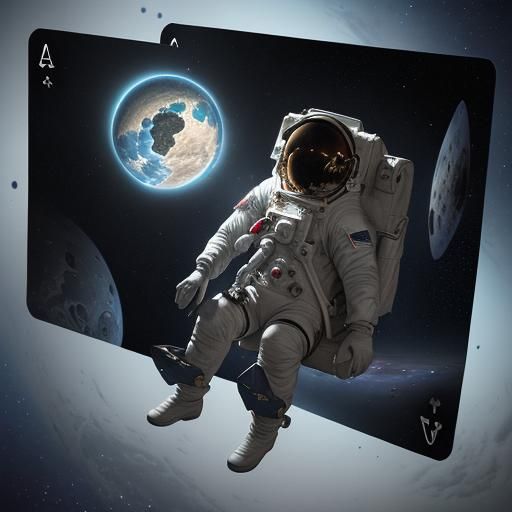 Astronaut's Space Poker Game: Detailed Matte Painting