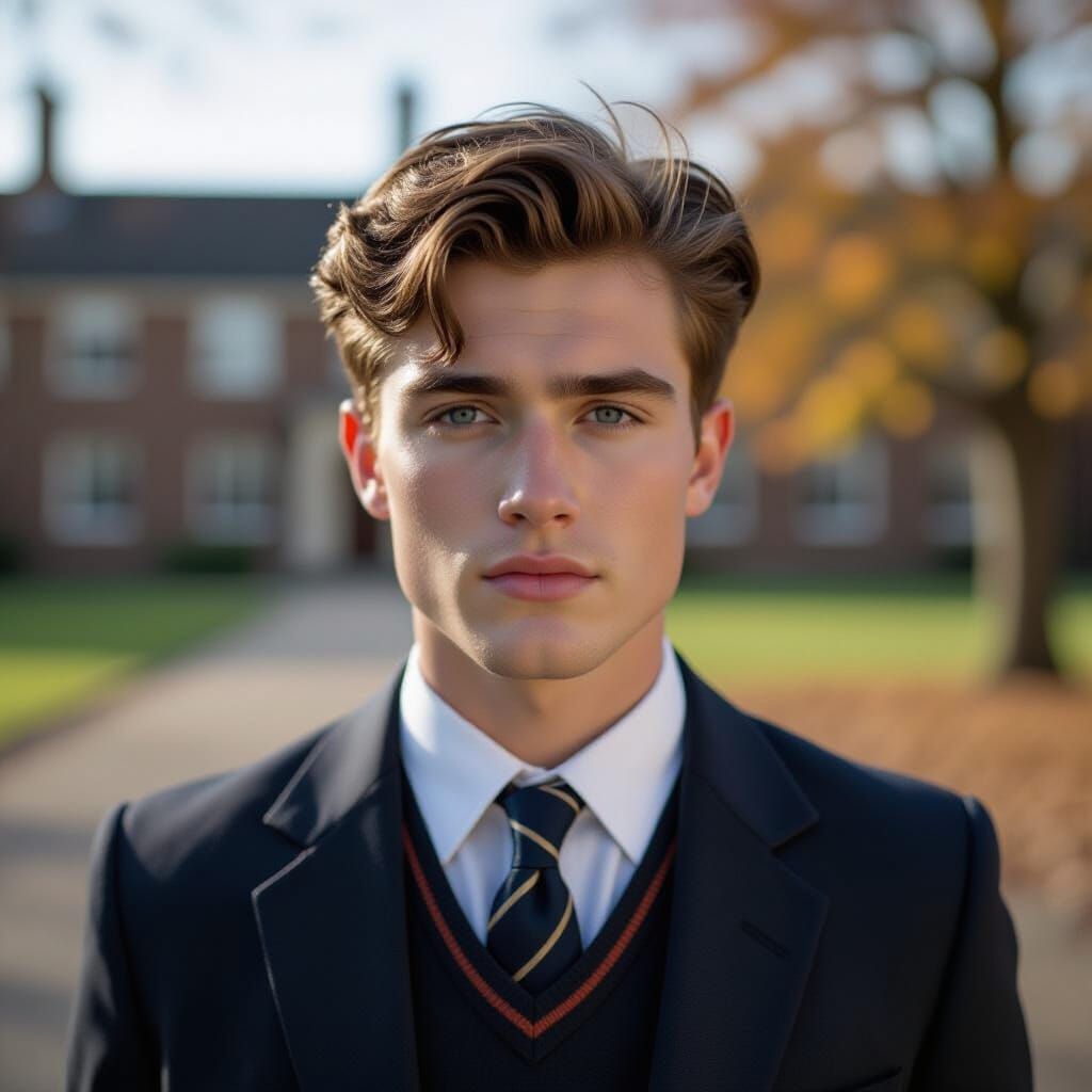Ethan in Vintage School Uniform, Cinematic Film Still