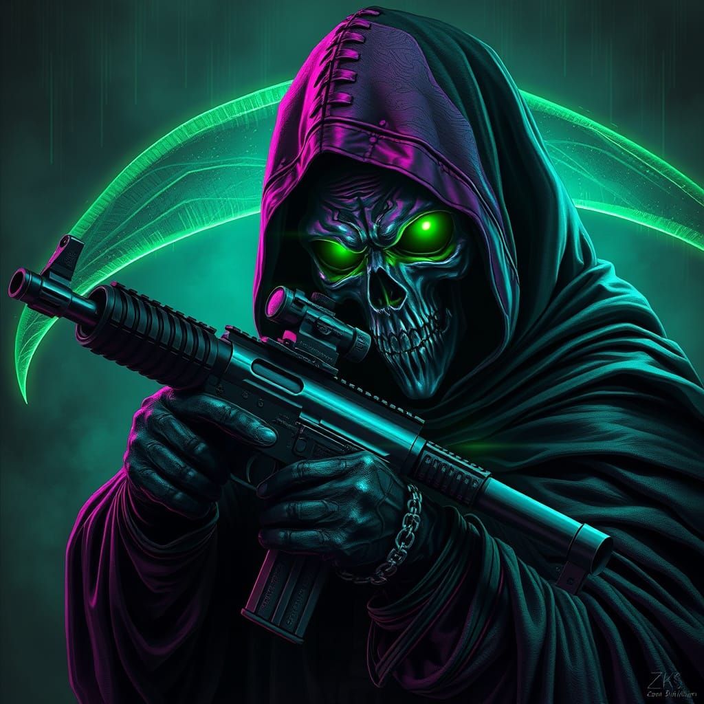 Grim Reaper with AR-15: Digital Concept Art