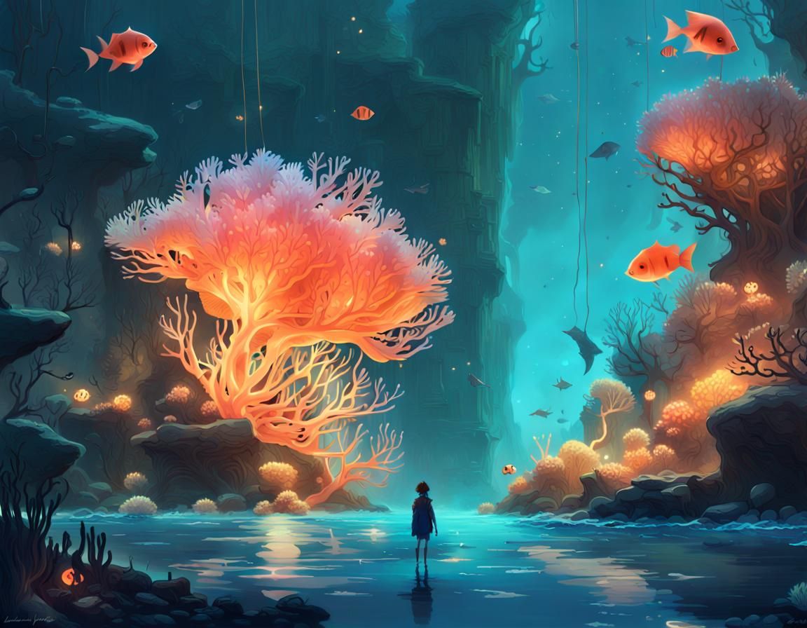 Bioluminescent Coral Reef Digital Painting