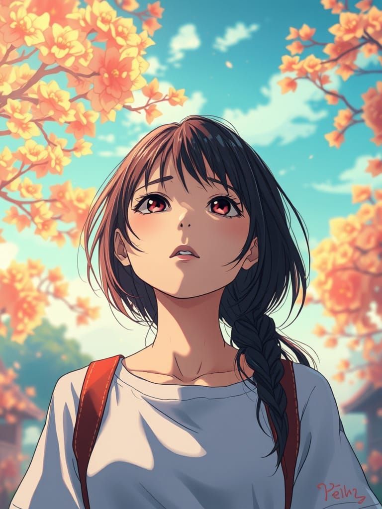 Contemplative Woman in Ghibli-Inspired Anime Art