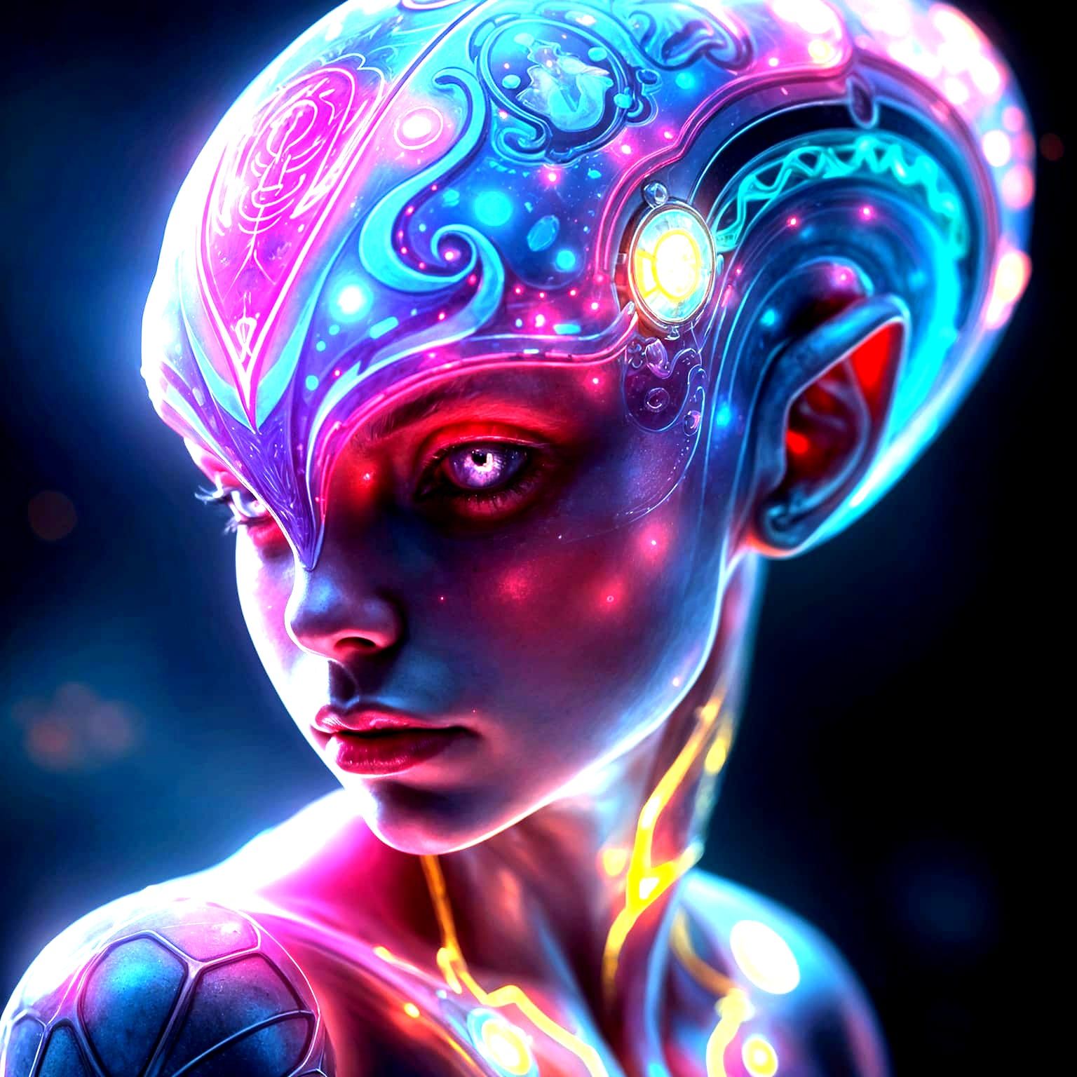 Bioluminescent Alien Girl Portrait in Concept Art Style
