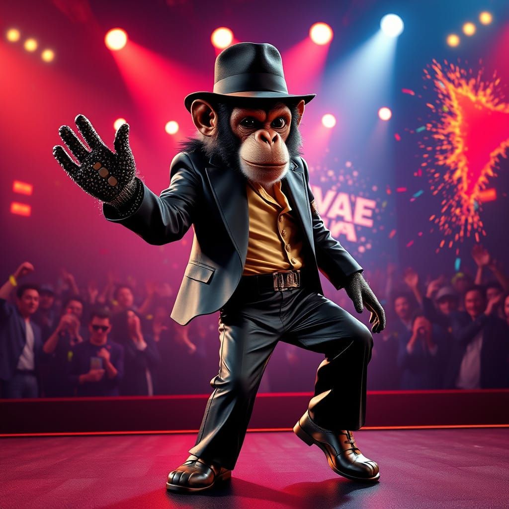 Monkey Moonwalker in Vibrant Concert Stage
