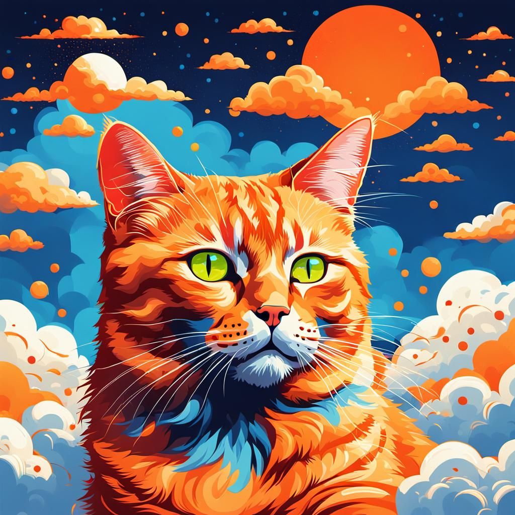 Orange Halo Cat in Vibrant Pop Art Style