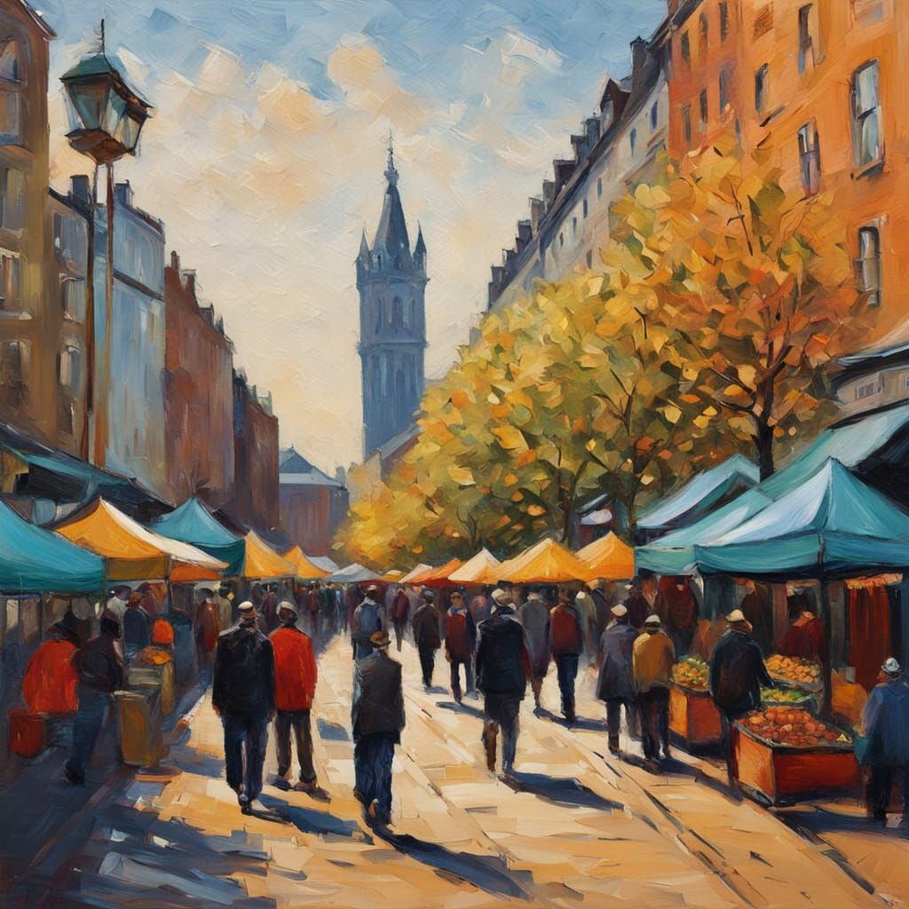 Vibrant Cardiff Cityscape in Neo-Impressionist Style