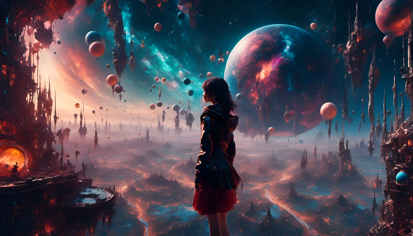 Anime Girl Gazing at Nebula Horizon in 4K