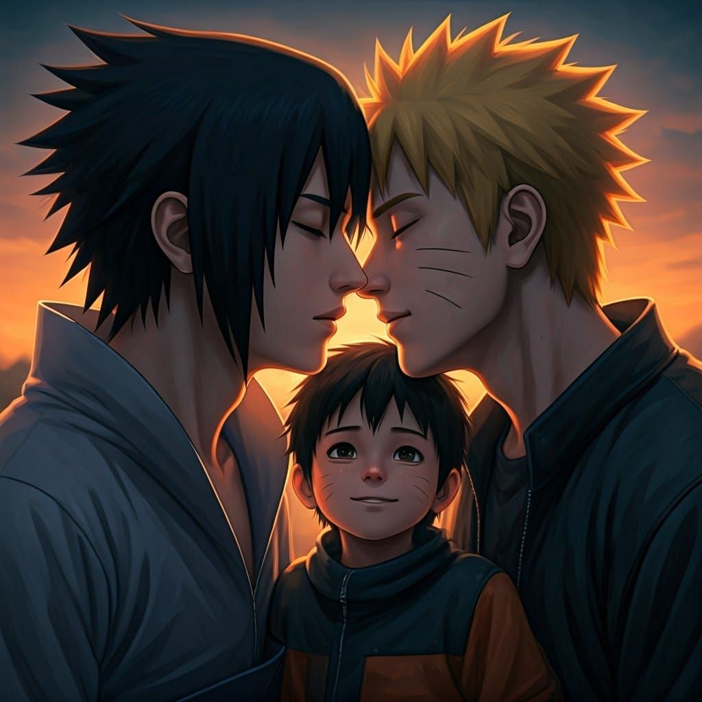 Tender Moment of Sasuke and Naruto, Father and Son